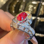 Wholesale Red Designer Silver Plated CZ Copper Adjustable Cocktail Ring