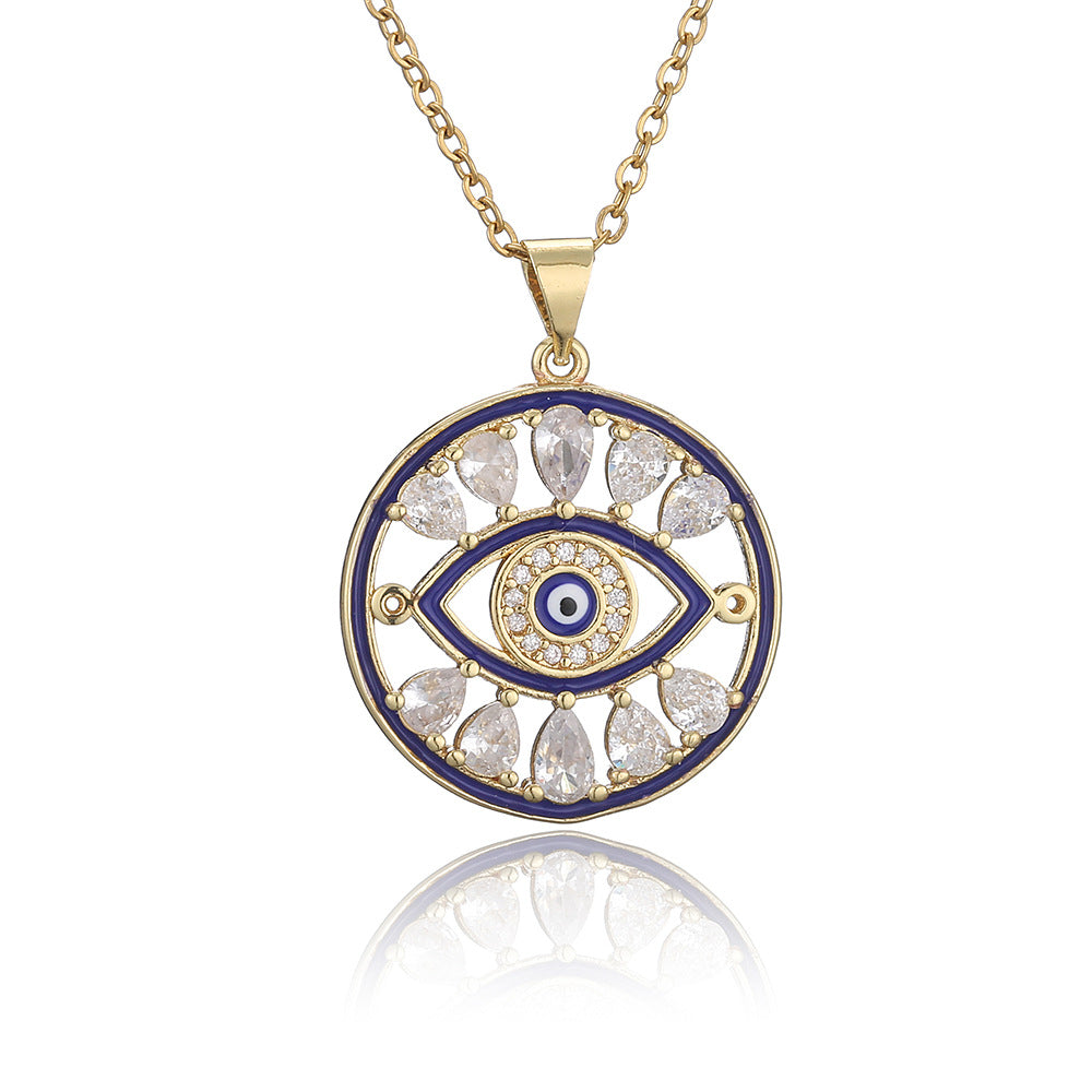Evil Eye Drop Cubic Zirconia 18K Gold Necklace Pendant Chain Bulk