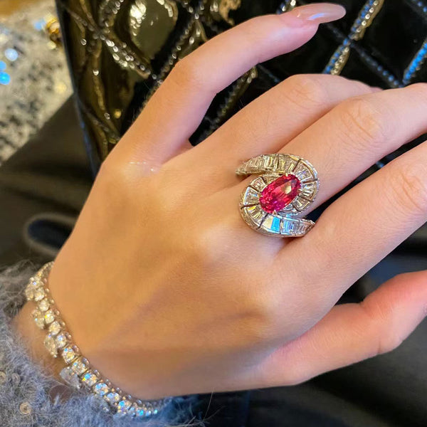 Wholesale Red Designer Silver Plated CZ Copper Adjustable Cocktail Ring Secondary image