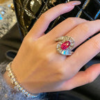 Wholesale Red Designer Silver Plated CZ Copper Adjustable Cocktail Ring