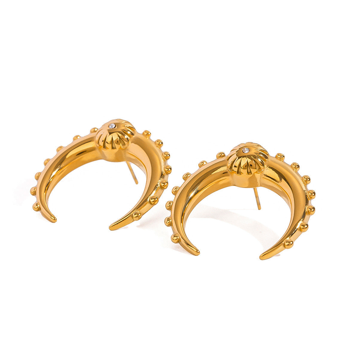 Crescent Moon Gold CZ Anti Tarnish Stainless Steel Stud Earring Bulk