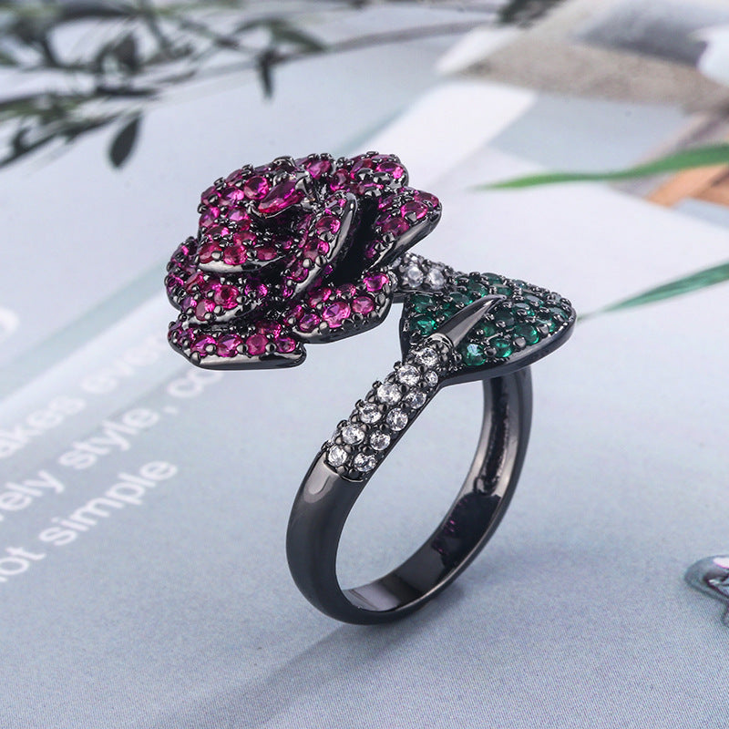Flower Simulation Red Green Black Anti Tarnish Adjustable Ring Bulk