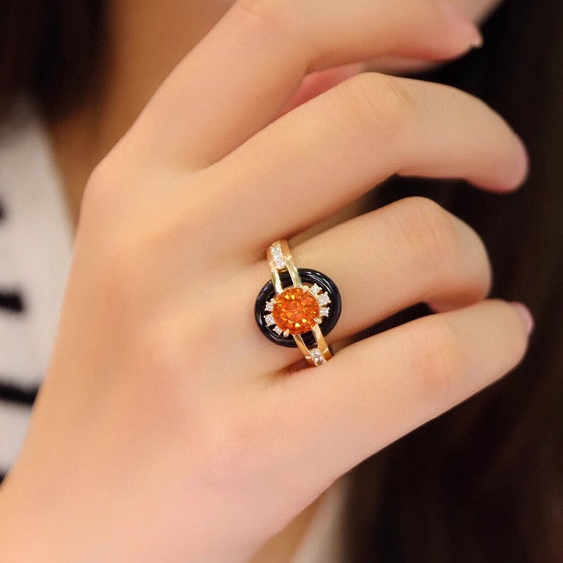 Round Yellow Black CZ 18K Gold Anti Tarnish Free Size Ring Bulk