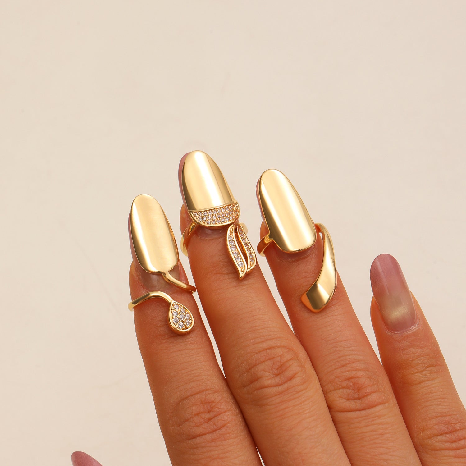 Modern Nail Style Gold Silver CZ Copper Anti Tarnish Combo Ring Bulk