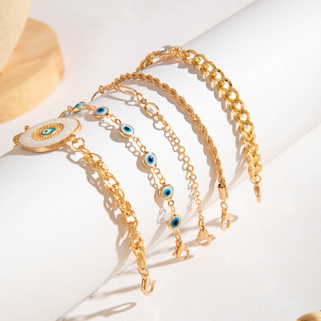 Evil Eye White 18K Gold Enamel Pearl CZ Bracelet Pack Of 5 Bulk