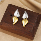 Modern Dual Tone Leaf Gold Silver Stainless Steel Stud Earrings Bulk