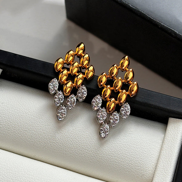Gold Designer Dual Tone Oval Cubic Zirconia Copper Drop Earrings Bulk Secondary image