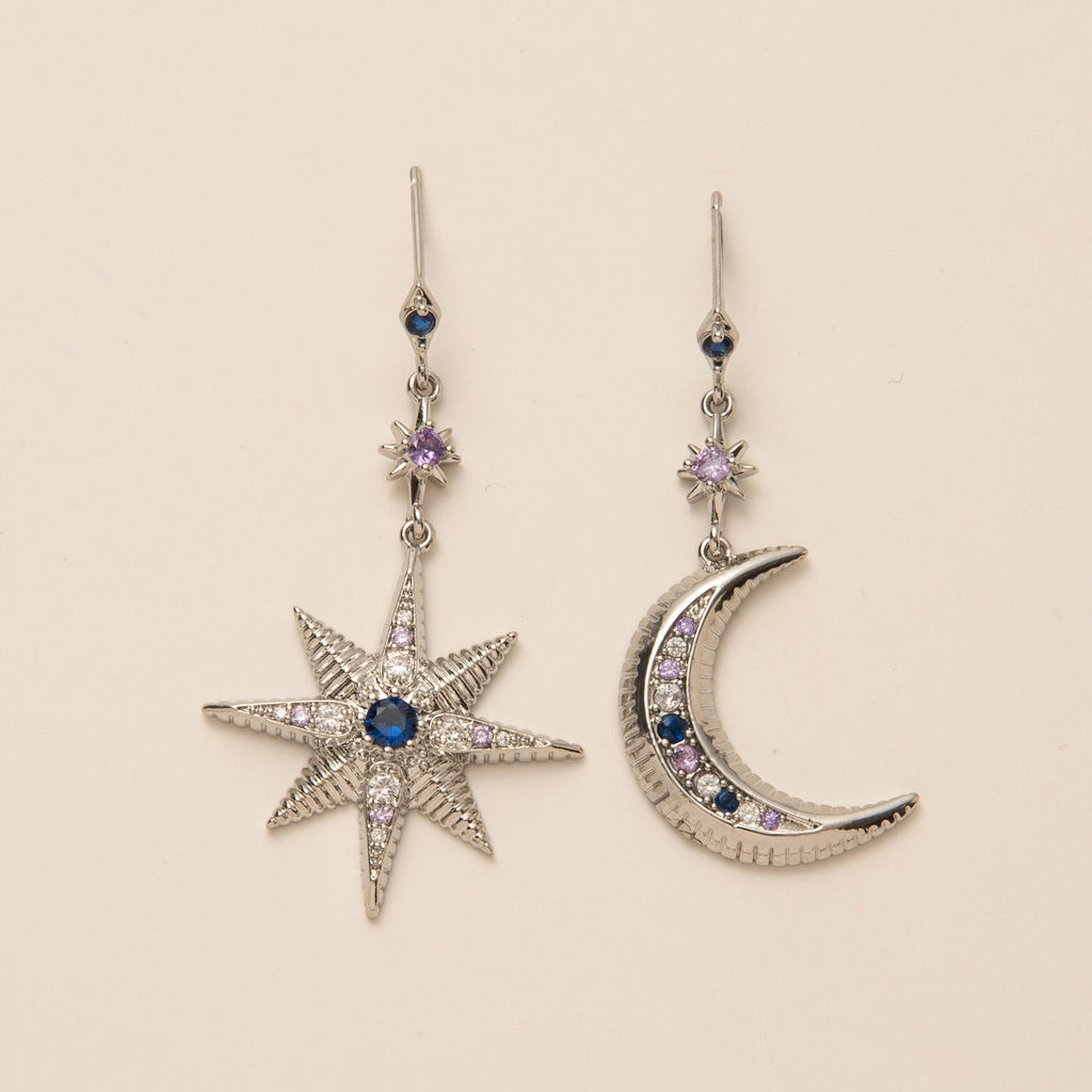 Star Moon 18K Gold CZ Anti Tarnish Dangler Hoop Earring Bulk
