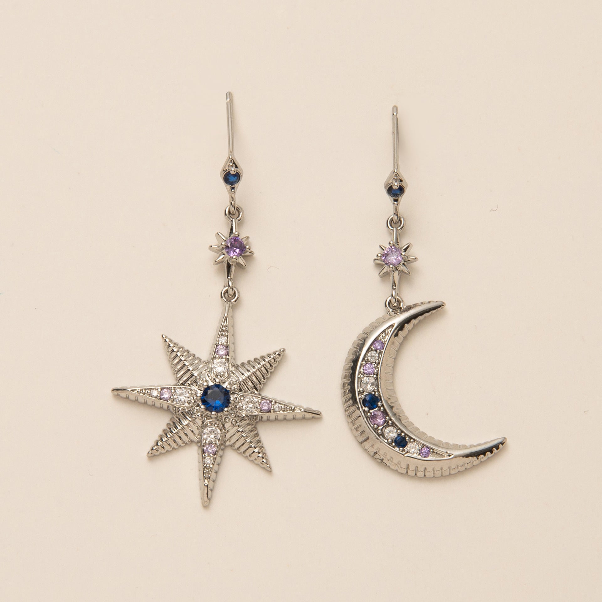 Star Moon 18K Gold CZ Anti Tarnish Dangler Hoop Earring Bulk