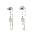 Gold Silver Evil Eye Hamsa Chain Cubic Zirconia Copper Drop Earrings Bulk