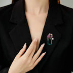 Dual Parrot Pink Green 18K Gold Plated Gemstone Crystals Pearl Anti Tarnish Brooch For Women