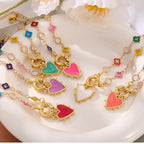 Multi Color Heart Charms Gold Enamel Stainless Steel Bracelet Wholesale
