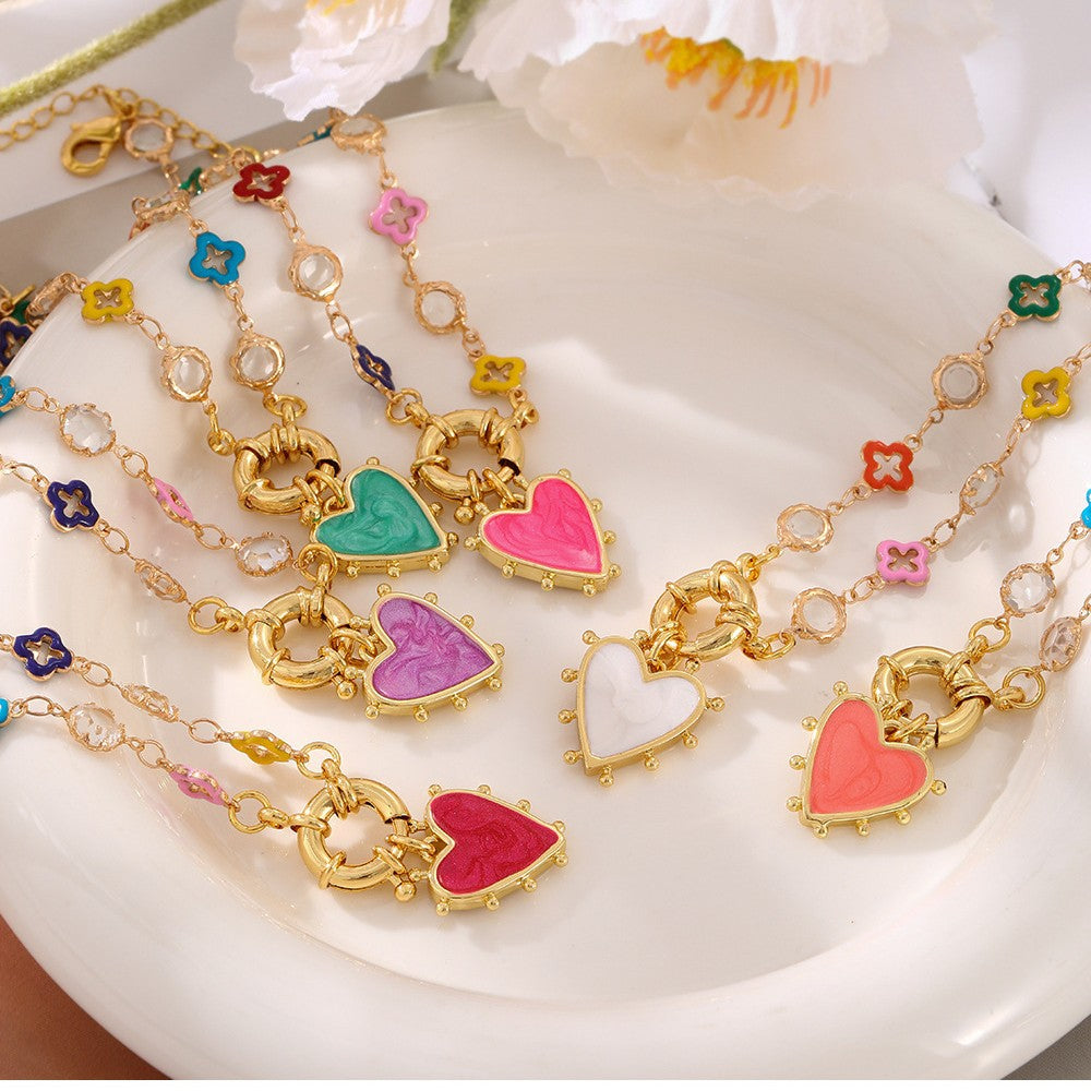 Multi Color Heart Charms Gold Enamel Stainless Steel Bracelet Wholesale