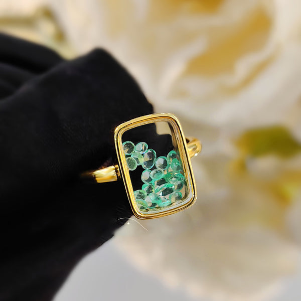Rectangle Inside Beads Green 18K Gold Anti Tarnish Free Size Ring Bulk Main image