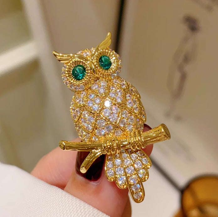 Gold Owl Gold Plated Rhinestone Brooch For Women Bulk