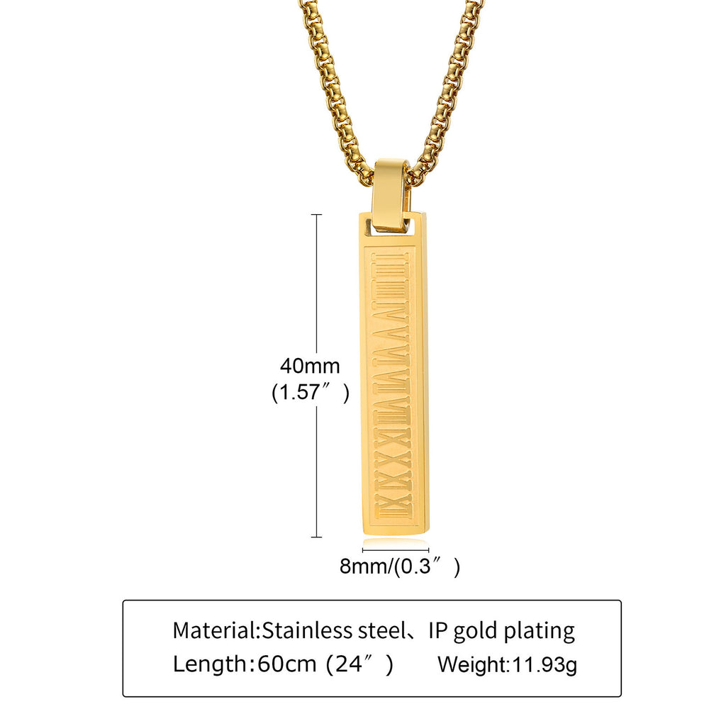 Roman Number Bar Id Gold Black Silver Atique Stainless Steel Popcorn Pendant Chain For Men