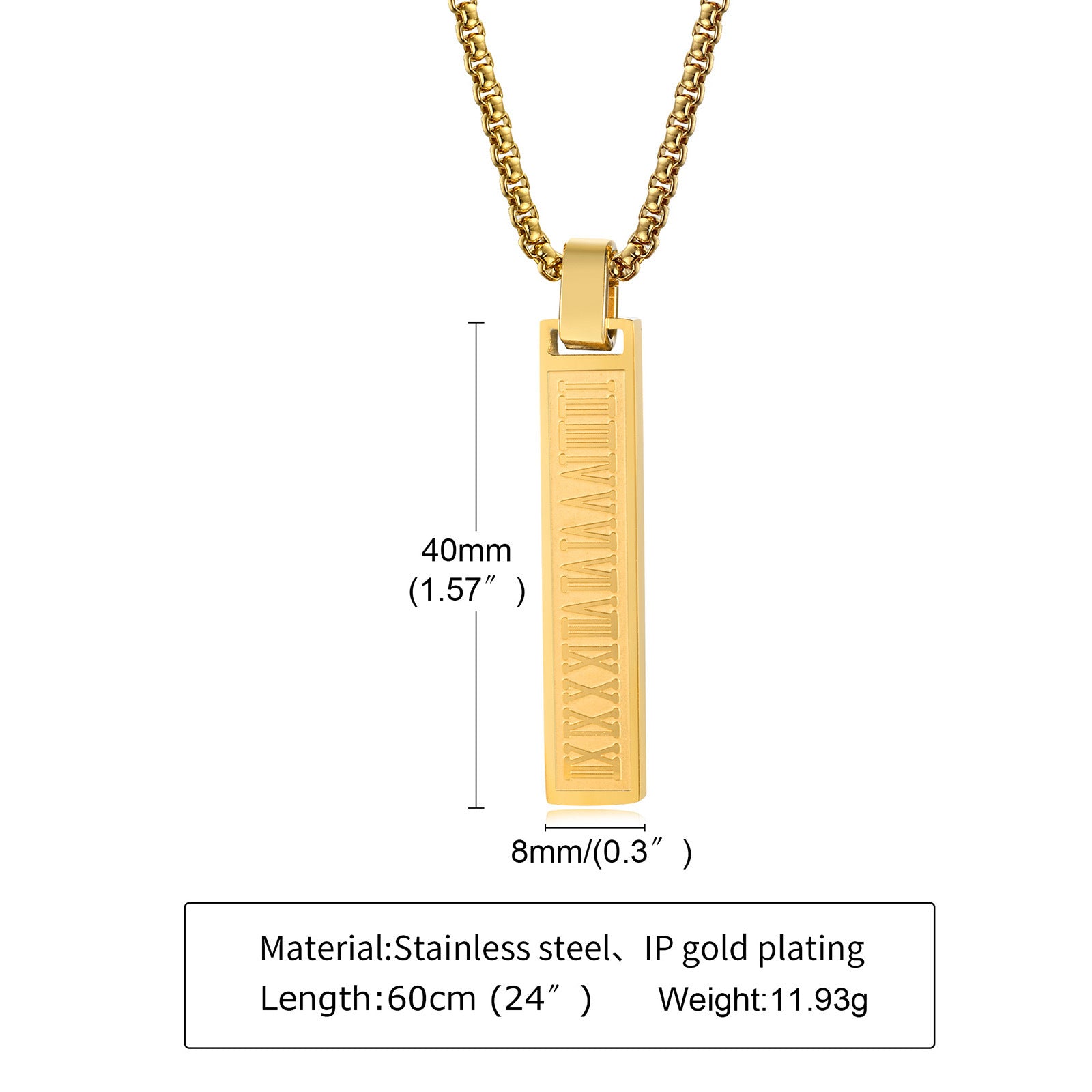 Roman Number Bar Id Gold Black Silver Atique Stainless Steel Popcorn Pendant Chain For Men