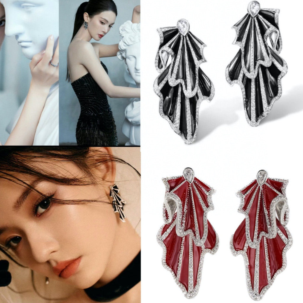 Studded Silver Maroon Red Cubic Zirconia Dangler Earring Women Bulk