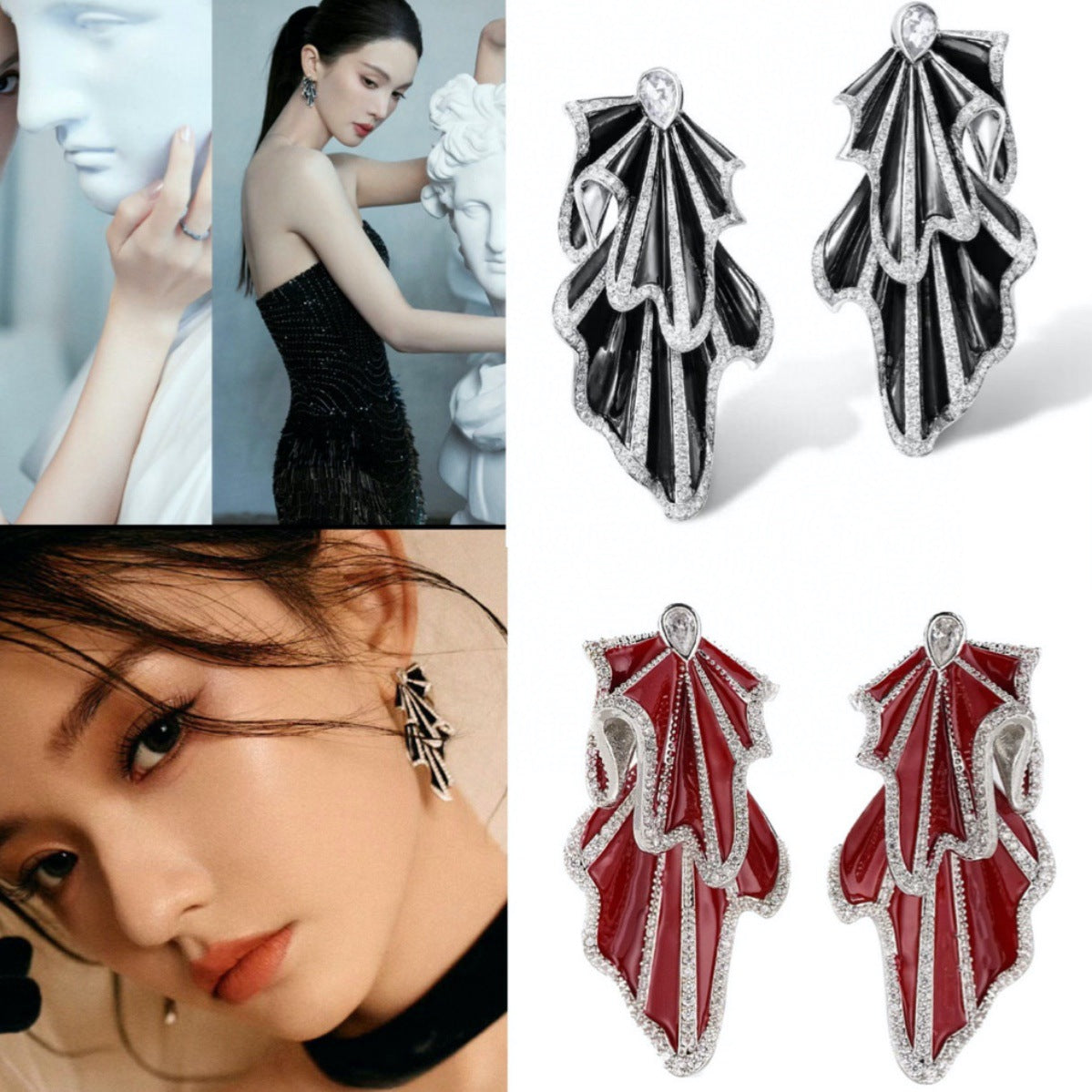 Studded Silver Maroon Red Cubic Zirconia Dangler Earring Women Bulk