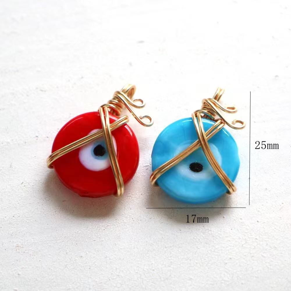 Multi Color Evil Eye Hand Wrapped Gold Copper Pendant Chain Wholesale