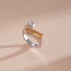 Gold Silver Baguette Crystal Copper Adjustable Ring For Women