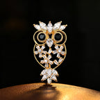 Designer Owl Style Gold Silver Black Crystal CZ Copper Brooch Wholesale
