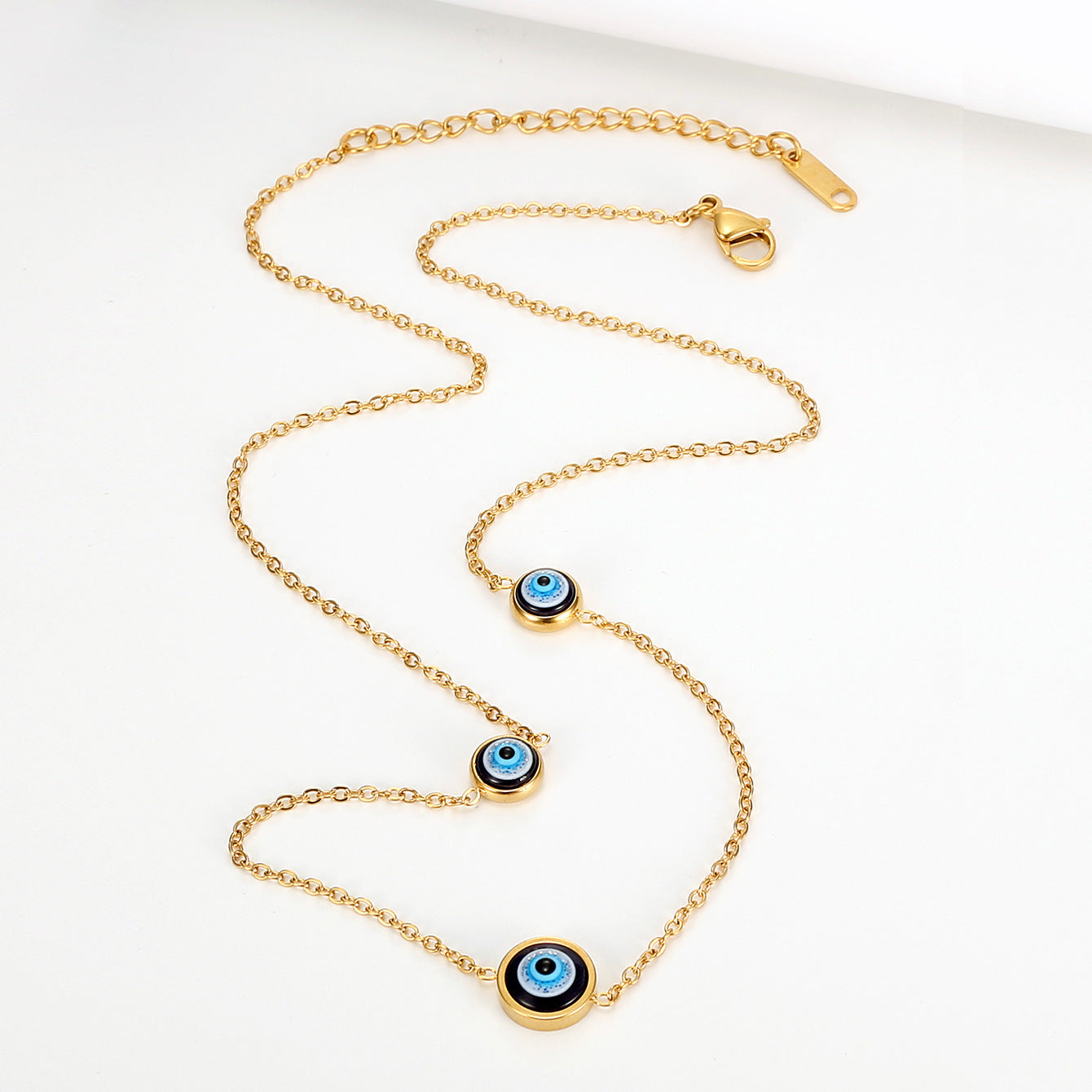 Evil Eye Blue Gold Stainless Steel Anti Tarnish Necklace Chain Bulk