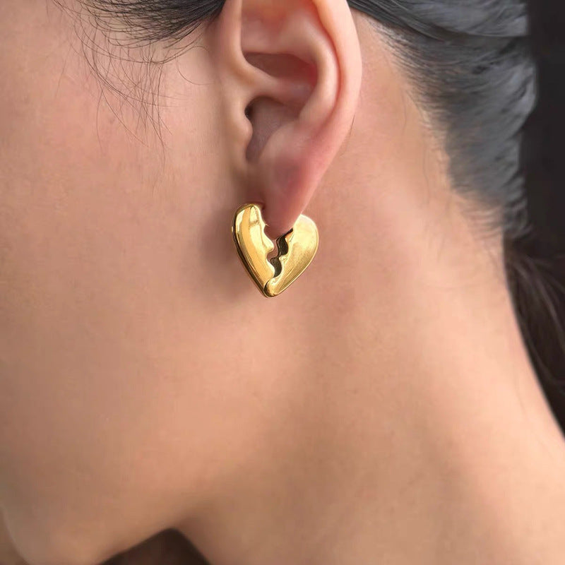 Heart Broken Gold Silver Anti Tarnish Copper Hoop Earrings Bulk Main image