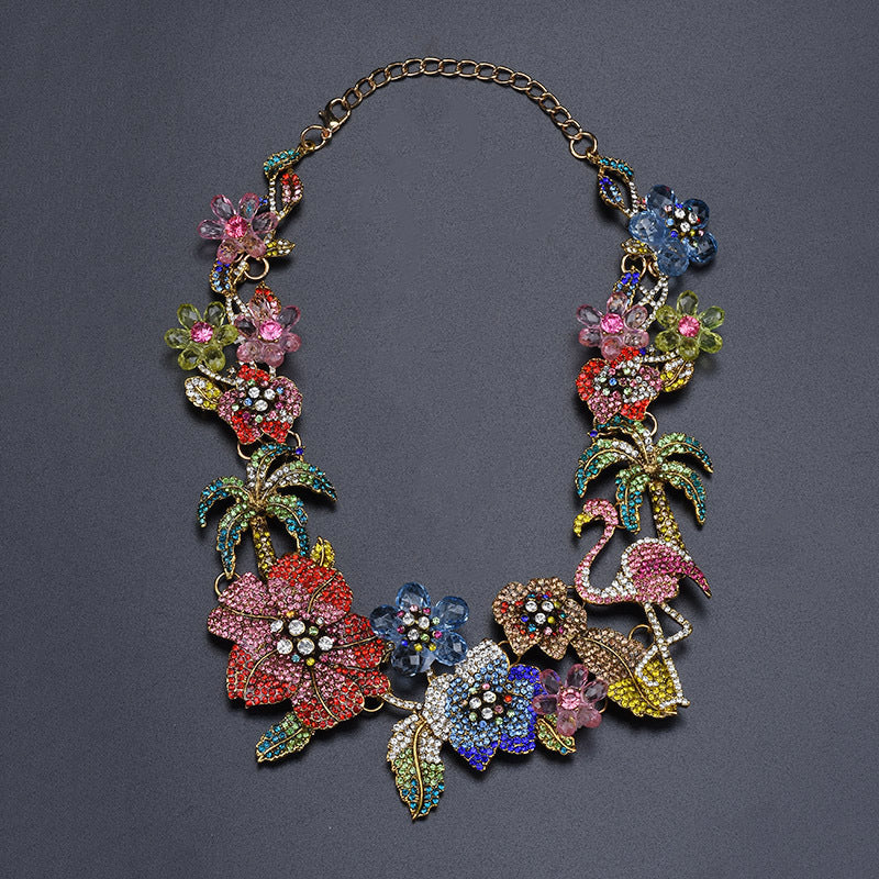 Floral Flower Multi Gemstone Crystal 18K Gold Anti Tarnish Necklace For Women Main image
