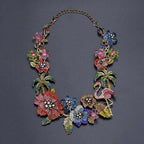 Floral Flower Multi Gemstone Crystal 18K Gold Anti Tarnish Necklace For Women