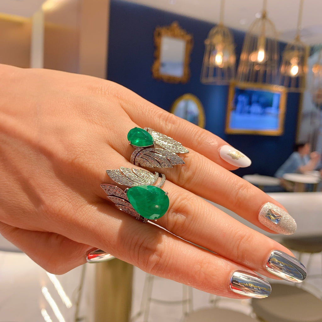 Feather Green Silver Anti Tarnish Free Size Ring For Women Bulk