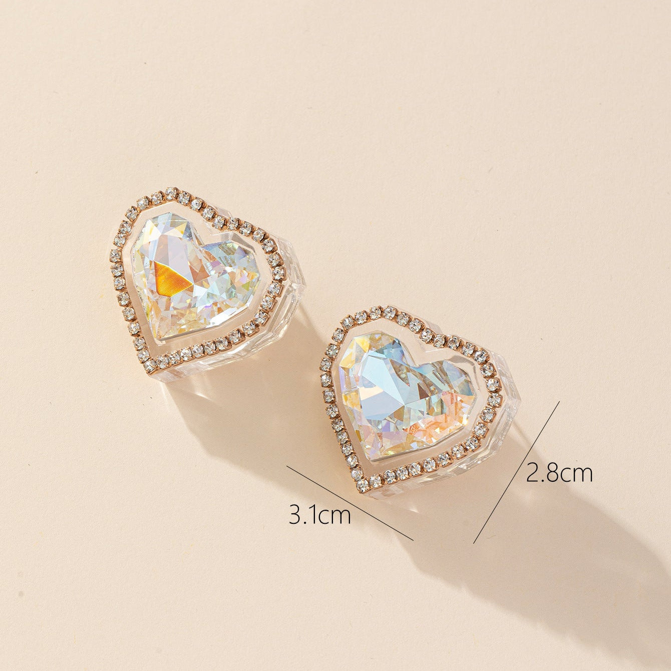 Bulk White Heart Sparkling Gold Plated Rhinestone Alloy Stud Earrings