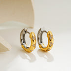 Chunky Dual Tone Gold Silver CZ Stainless Steel Hoop Earrings Wholesale