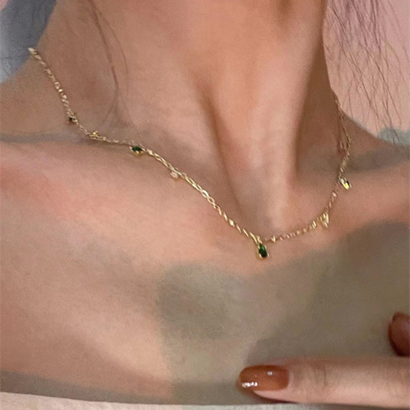 Slim Green White CZ 18K Gold Anti Tarnish Necklace Chain Bulk Secondary image