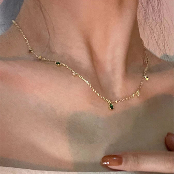 Slim Green White CZ 18K Gold Anti Tarnish Necklace Chain Bulk Secondary image