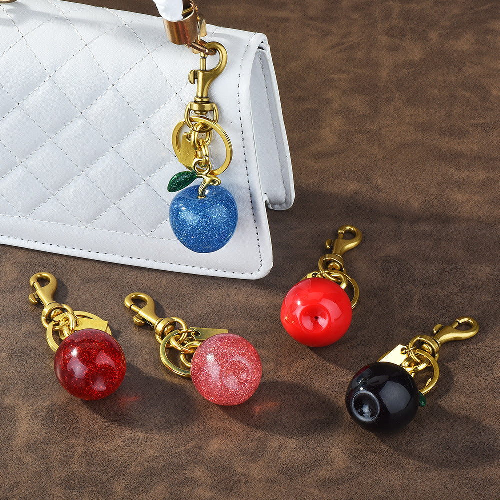Apple Red Black Blue 18K Gold Plated Charm Keychain For Men Women