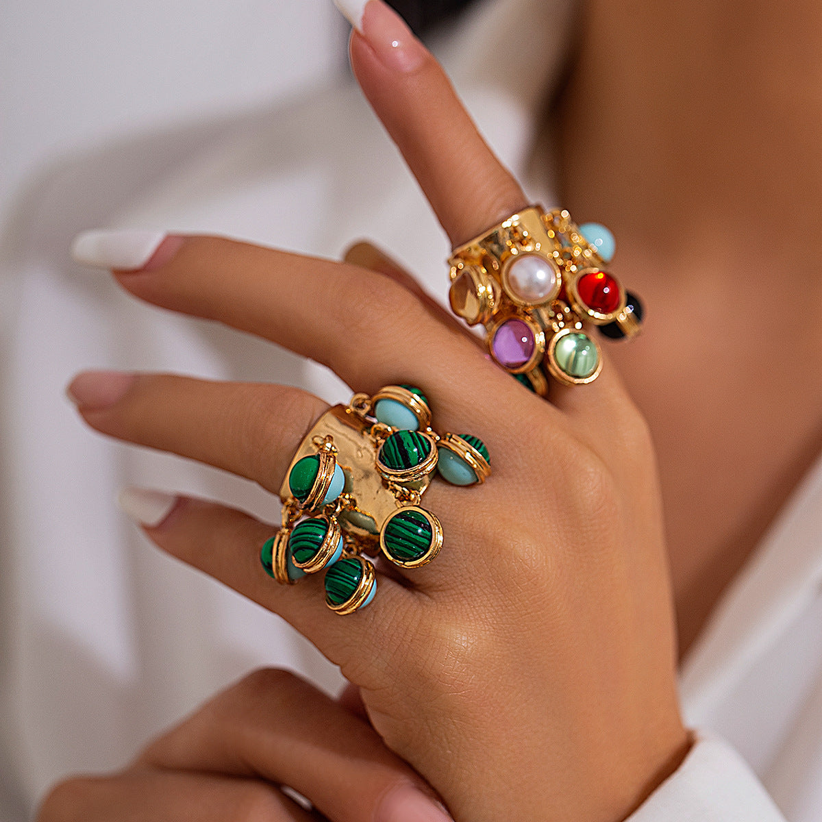 Multicolour 18K Gold Plated Free Size Charm Band Ring For Women Bulk