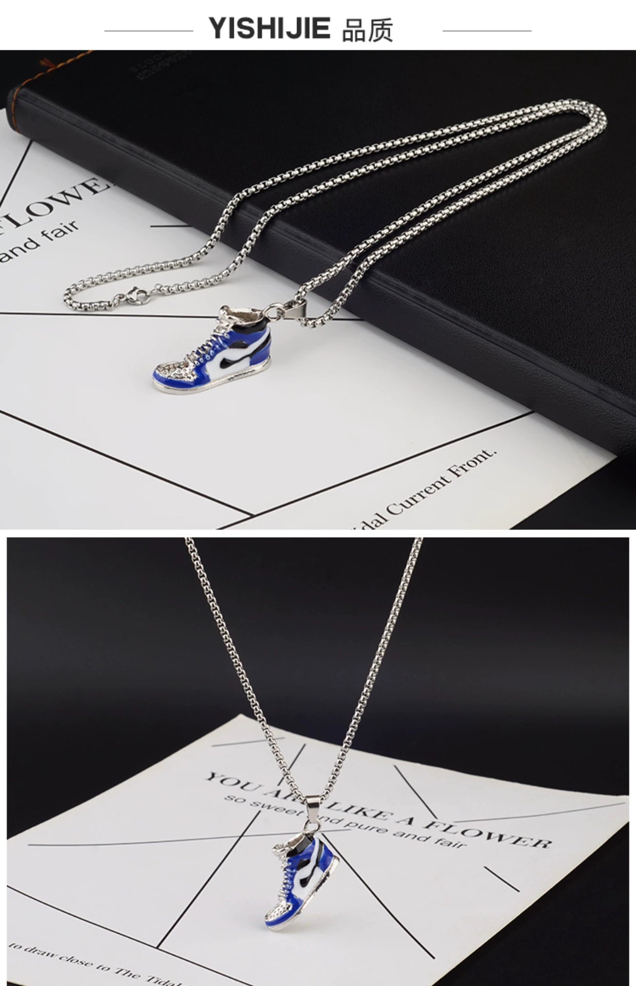 Basketball Shoe Silver Blue Red Stainless Steel Pendant Chain Bulk