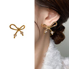 Bow Heart 18K Gold Silver CZ Anti Tarnish Stud Earring Bulk
