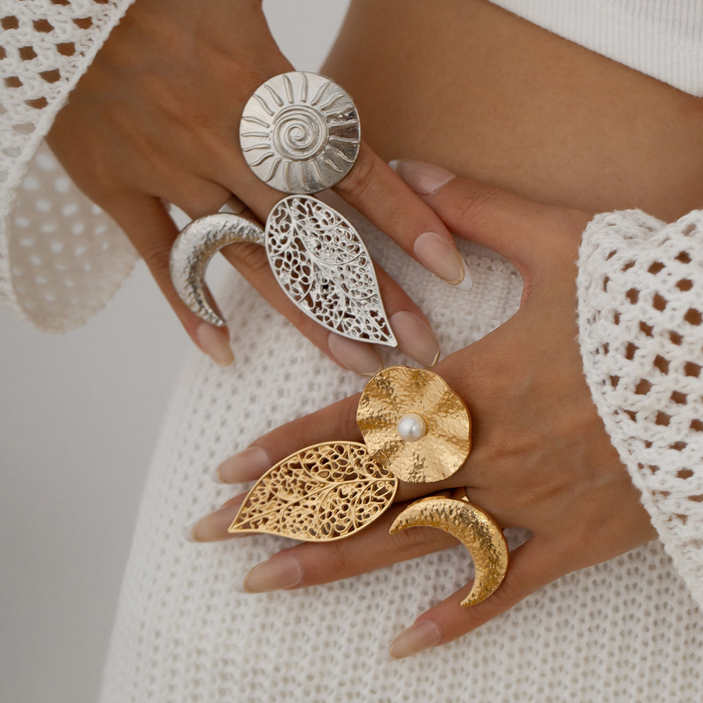 Star Sun Face 18K Gold Silver Big Free Size Ring For Women Bulk