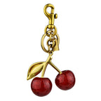 Cherry Antique Gold Plated Red Glitter Acrylic Keychain For Women