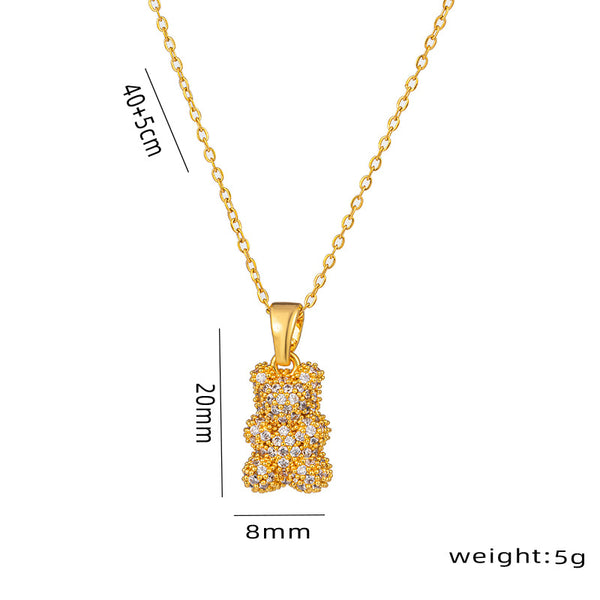 Teddy Bear 18K Gold CZ Stainless Steel Necklace Pendant Chain Bulk Secondary image