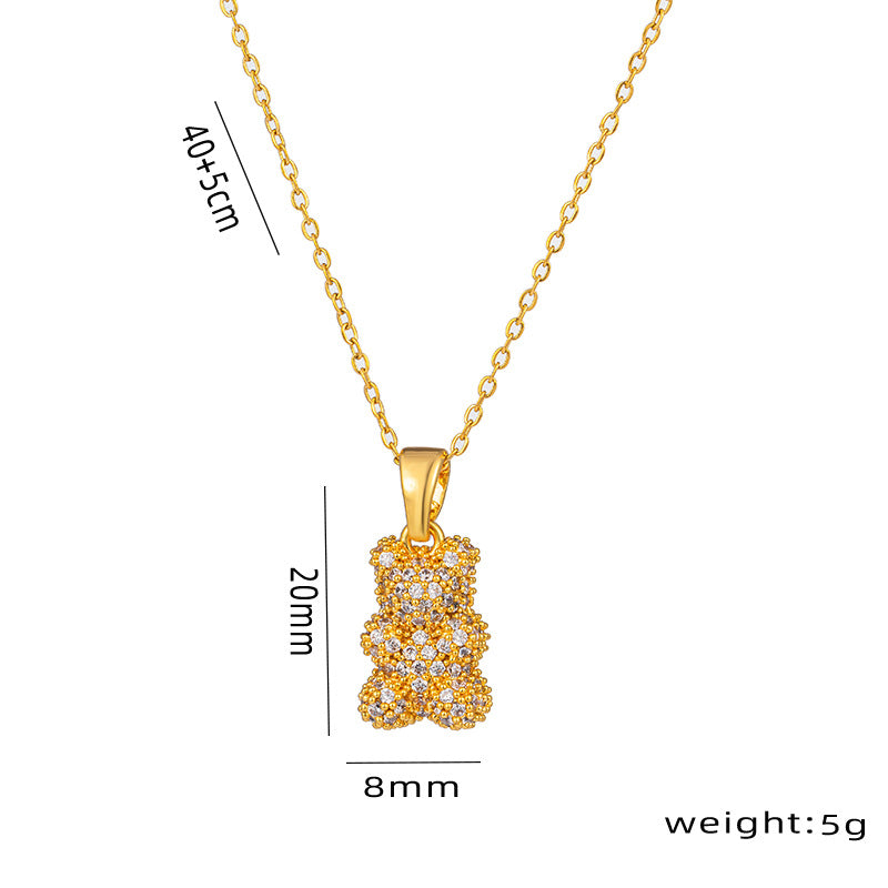 Teddy Bear 18K Gold CZ Stainless Steel Necklace Pendant Chain Bulk