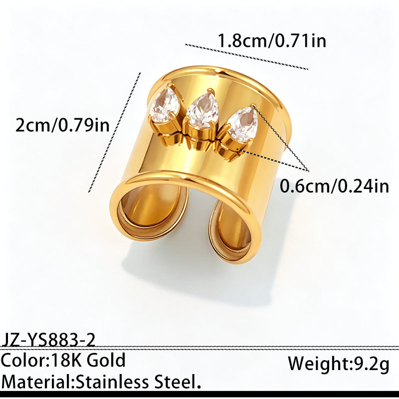 Designer Wide Band Gold CZ Stainless Steel Anti Tarnish Fancy Ring Bulk