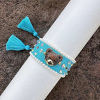 Teddy Bear Face Crystal Fabric Writ Band Threads Bracelet Bulk