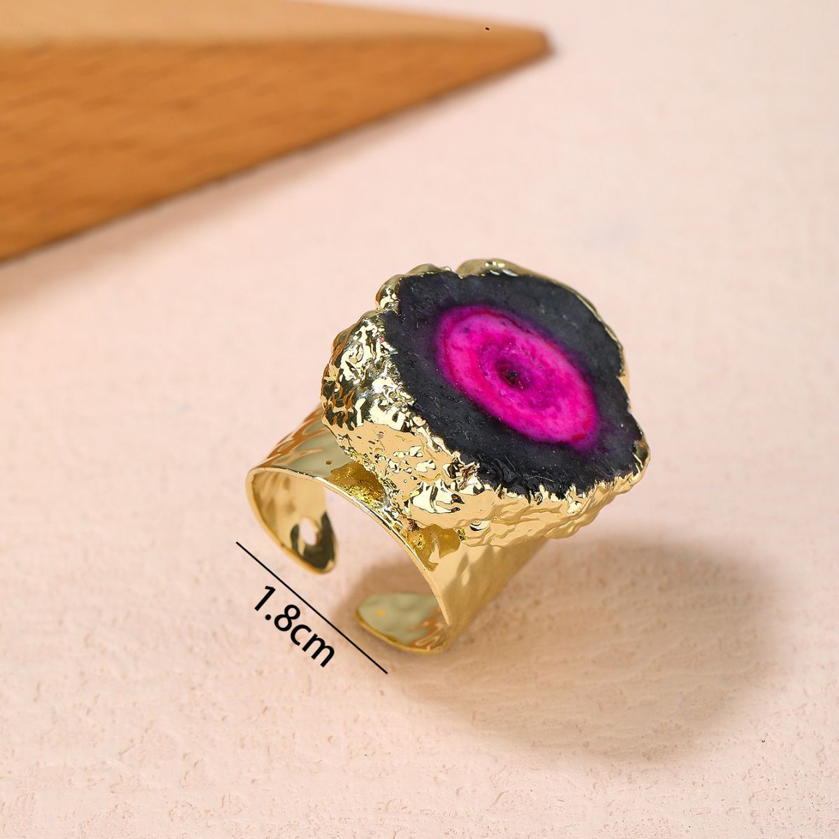 Black Pink Gemstone Crystal 18K Gold Adjustable Ring For Women Bulk