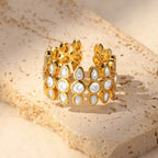 Bulk White Classic Flower Cluster Gold CZ Copper Adjustable Fancy Ring