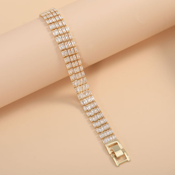 Bulk Multi-Row Baguette Cut Rose Silver Yellow Gold CZ Copper Bracelet Main image