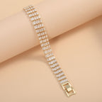 Bulk Multi-Row Baguette Cut Rose Silver Yellow Gold CZ Copper Bracelet