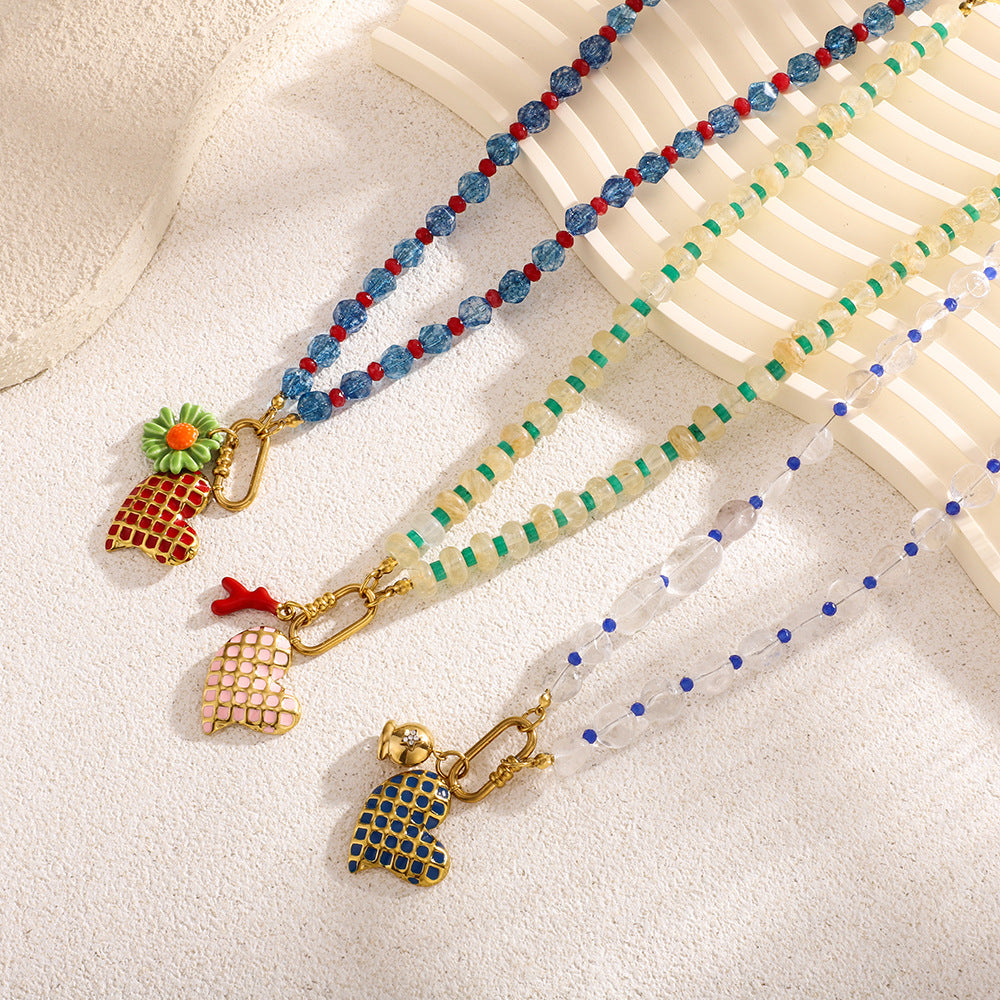 Heart Crystal Multicolor Beads 18K Gold Charm Necklace For Women Bulk